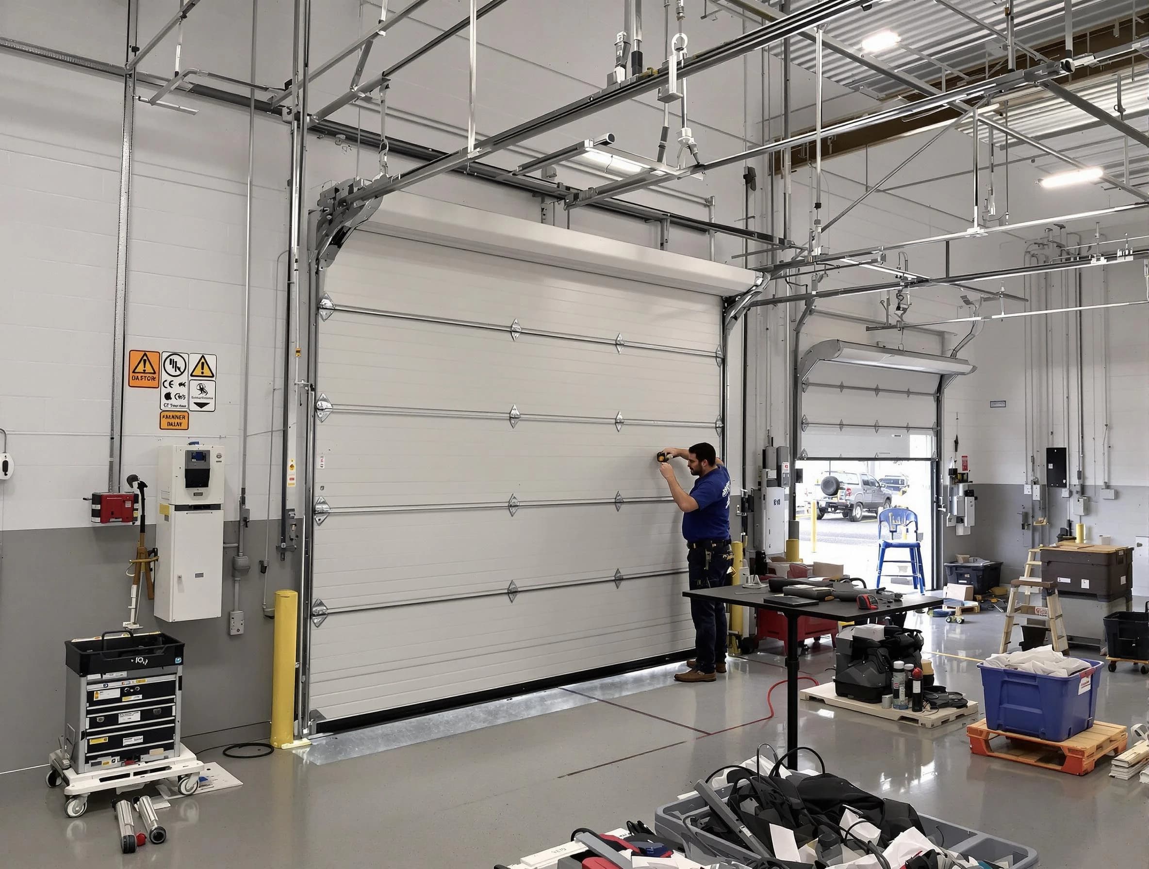 Commercial garage door repair being performed by Newburyport Garage Door Repair expert in Newburyport