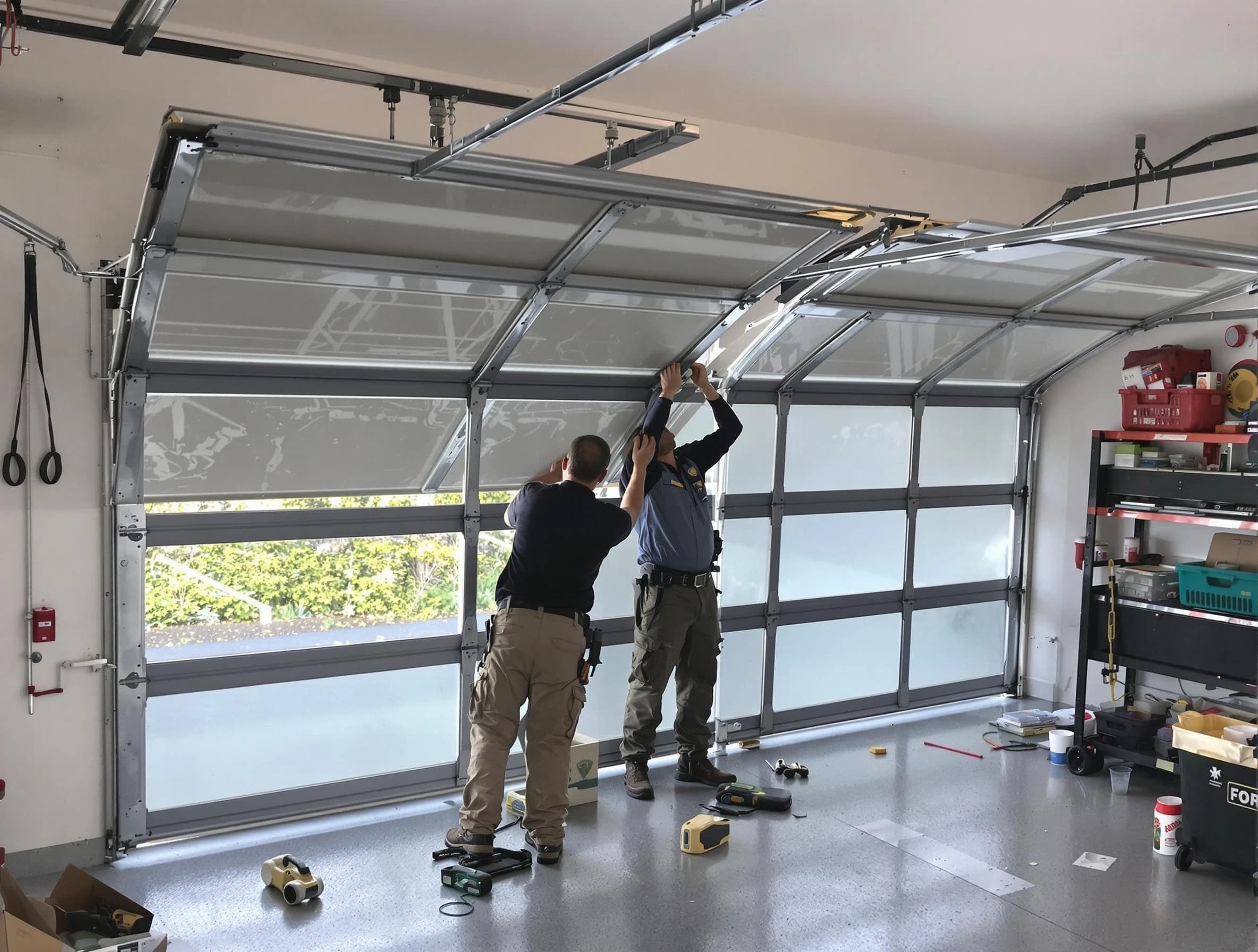 Newburyport Garage Door Repair expert performing precise panel replacement on Newburyport garage door