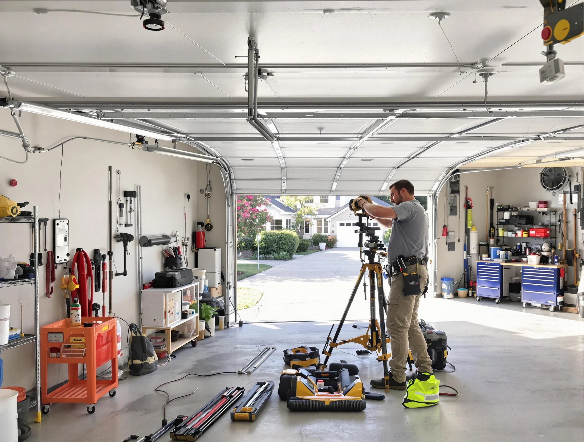 Newburyport Garage Door Repair specialist performing laser-guided track alignment in Newburyport